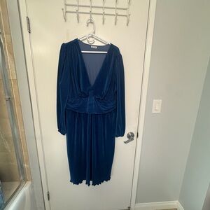 Kiyonna Blue Bishop Sleeve Plunge Gown